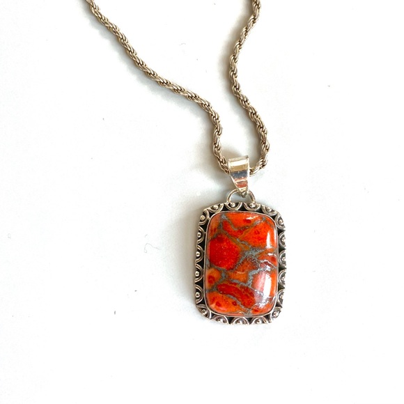 Jewelry - Sterling Silver Natural Red Mohave Copper Turquoise Pendant.